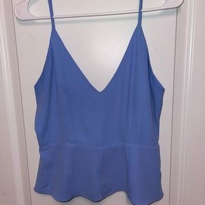 Blue chiffon tank with v neck and very low cut v back